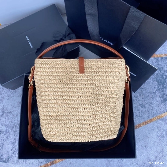 Rep ladies REP raffia Le 37 bucket leather-trimmed bag-20*25*16CM YSL 0803